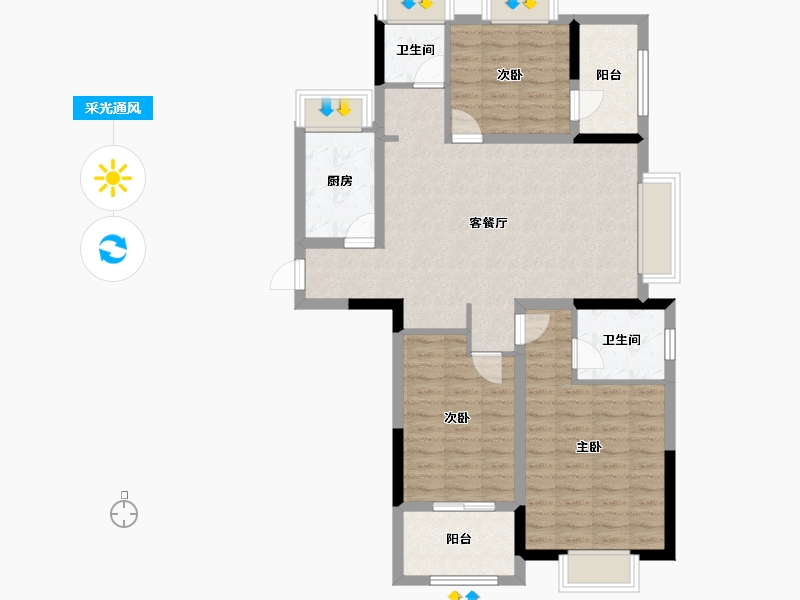 江苏省-徐州市-九巨龙龙城樾府-95.25-户型库-采光通风