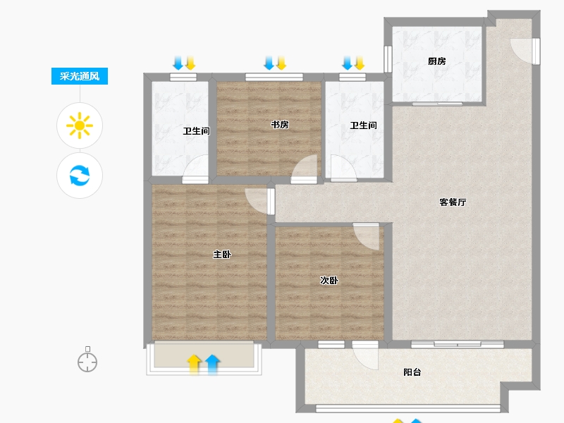 山东省-青岛市-海信盟旺世家二期-108.00-户型库-采光通风