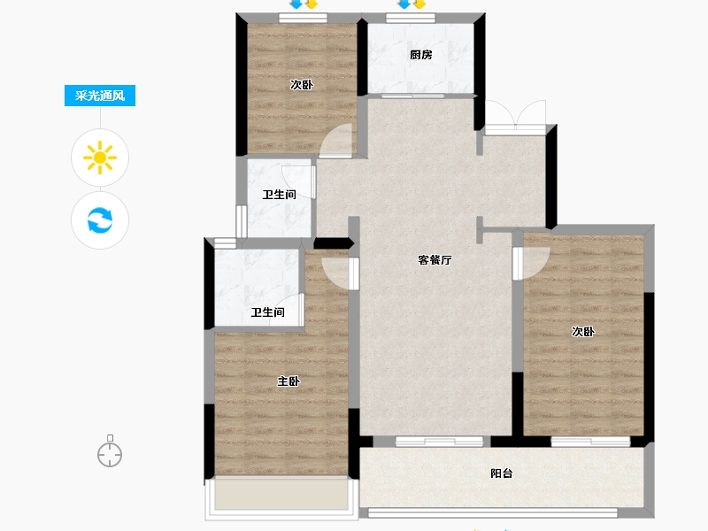 浙江省-台州市-蓝城澄园-90.30-户型库-采光通风