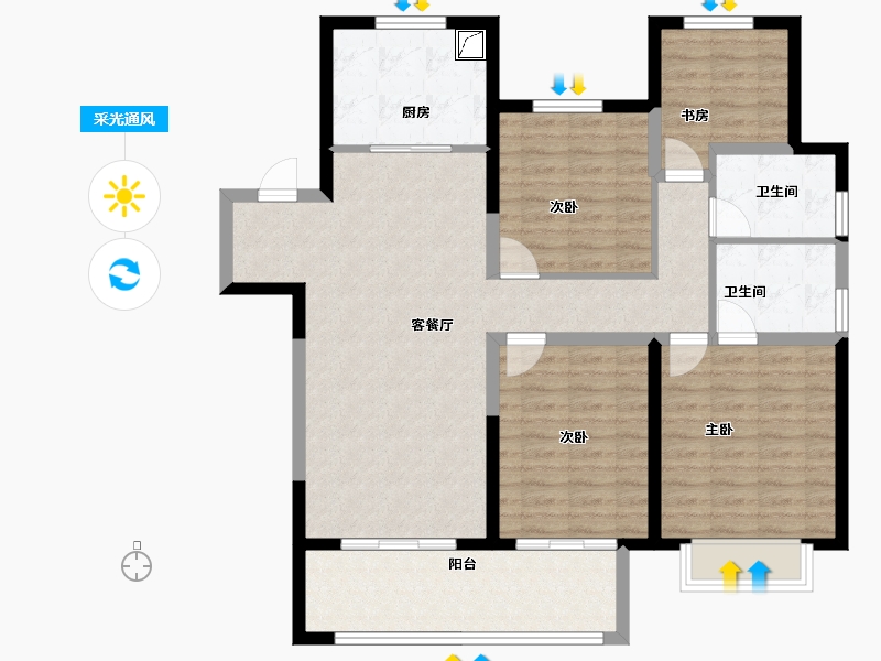 江苏省-无锡市-红豆香江华府-110.74-户型库-采光通风