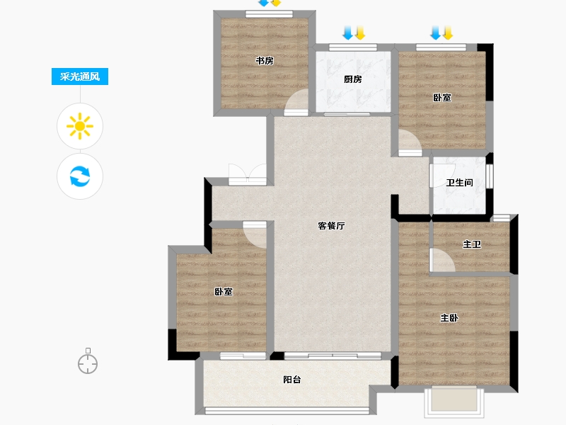 山东省-烟台市-龙樾府-100.98-户型库-采光通风