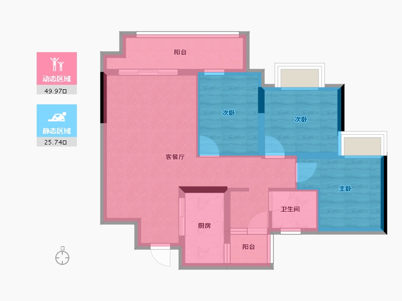 重庆-重庆市-景瑞江山御府-66.57-户型库-动静分区