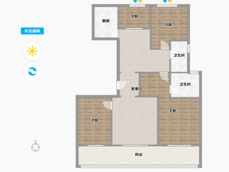 湖北省-荆州市-楚天都市诚园-128.00-户型库-采光通风