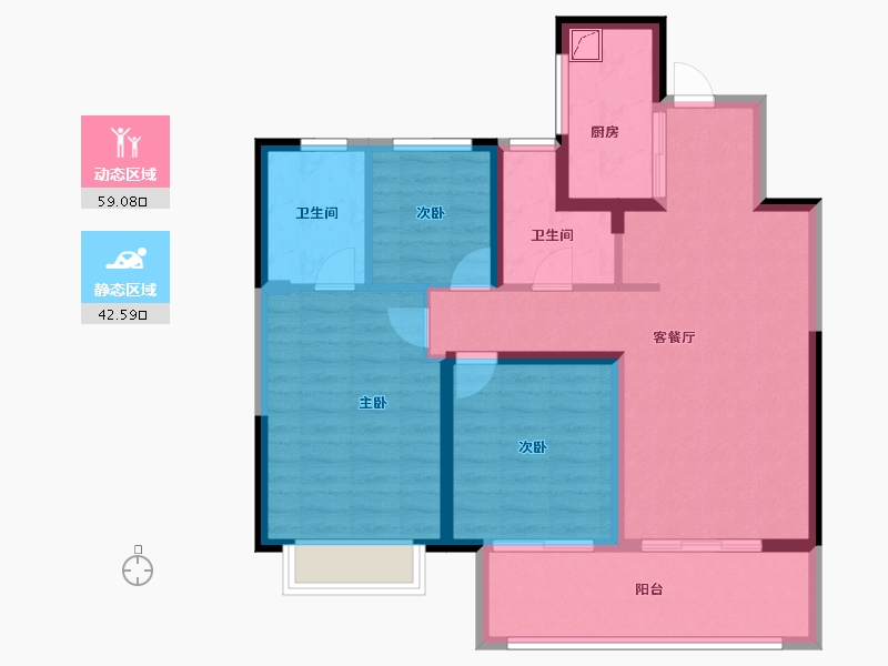 江苏省-无锡市-红豆香江华府-90.35-户型库-动静分区