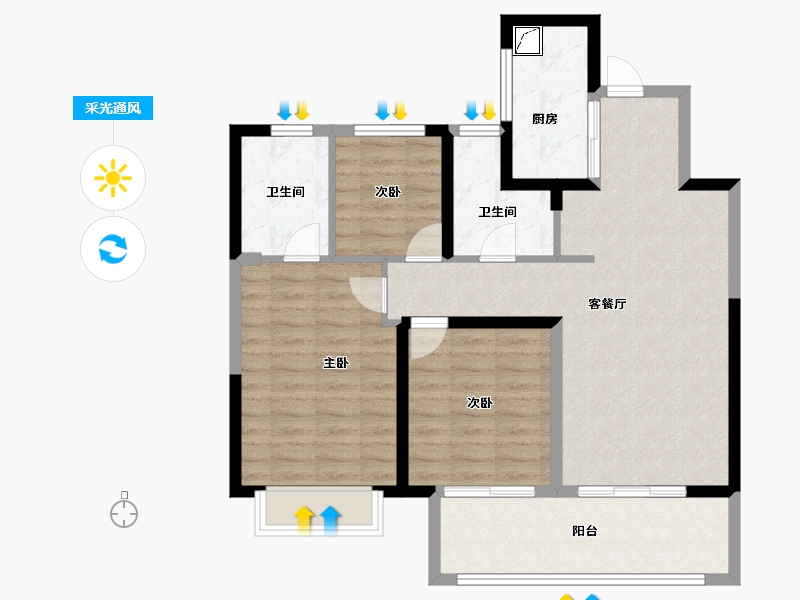 江苏省-无锡市-红豆香江华府-90.35-户型库-采光通风