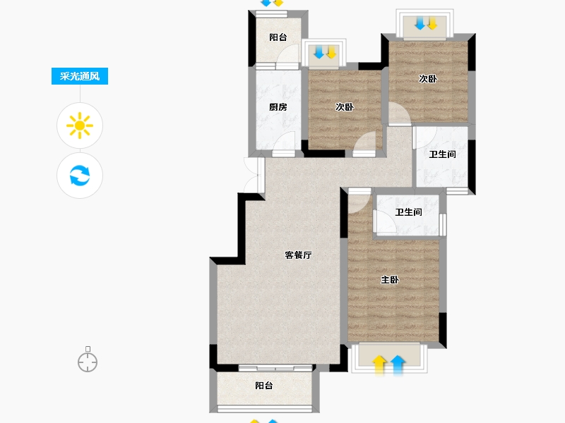 重庆-重庆市-万腾御景城-76.09-户型库-采光通风