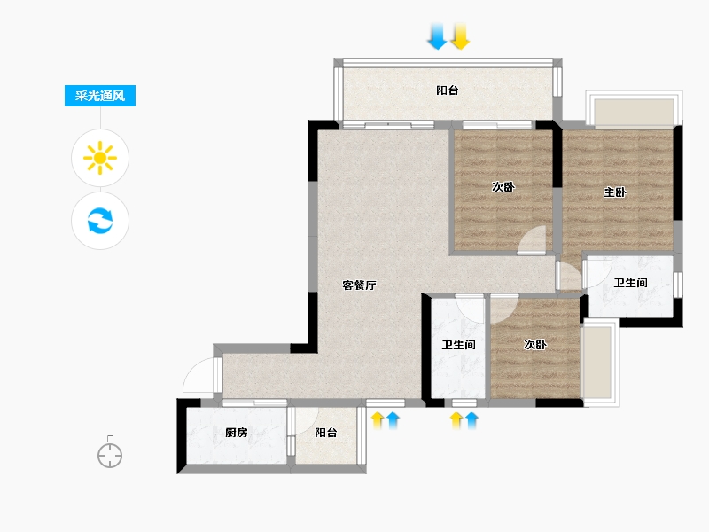 重庆-重庆市-银河公园山水-83.44-户型库-采光通风