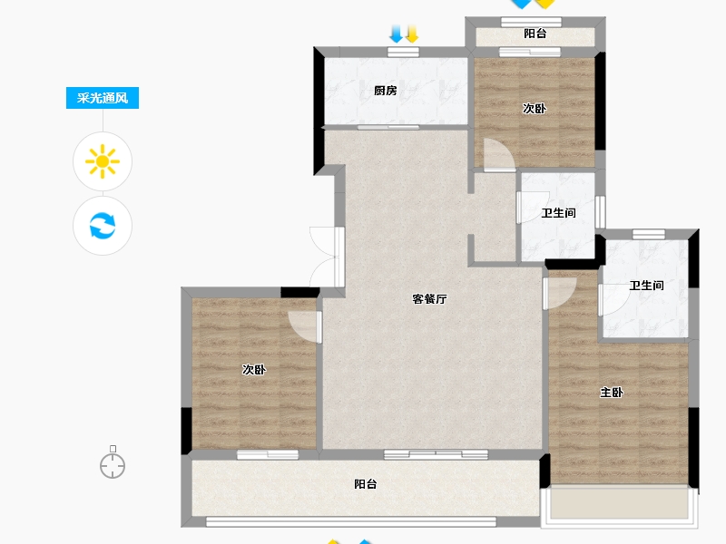 浙江省-台州市-方远天颐府-96.80-户型库-采光通风