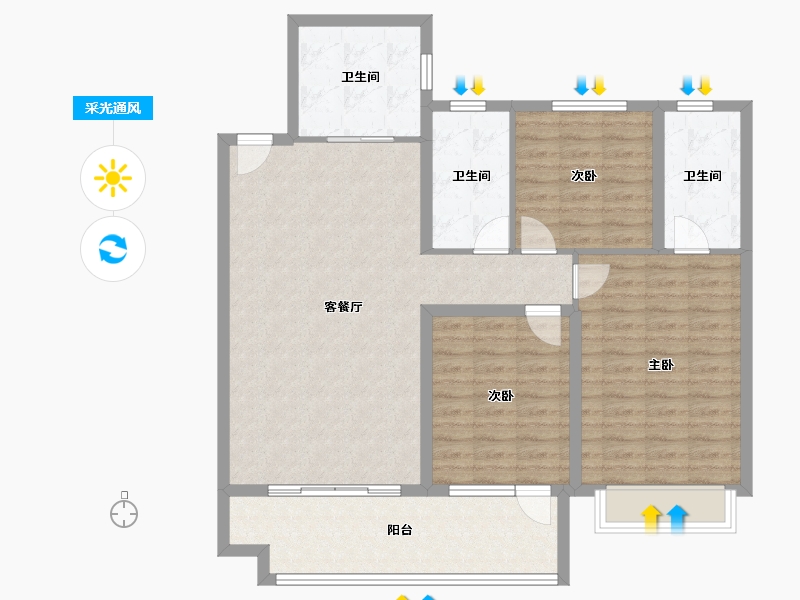 山东省-青岛市-海信盟旺世家二期-108.36-户型库-采光通风