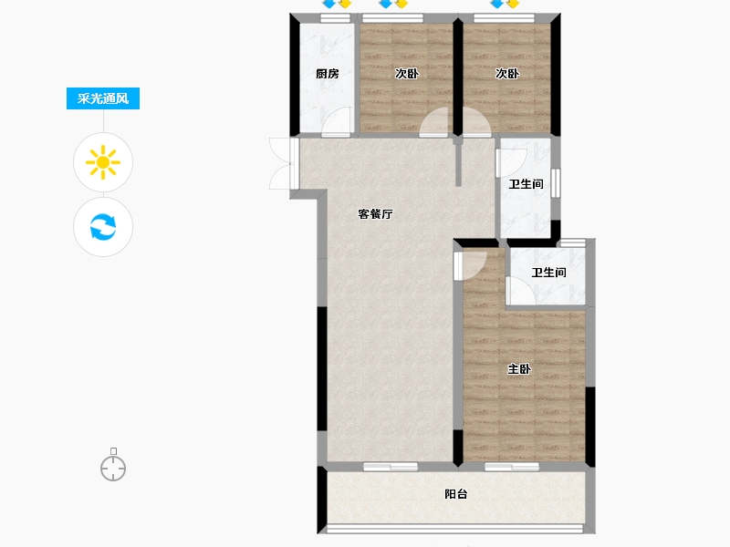 浙江省-台州市-蓝城澄园-89.18-户型库-采光通风