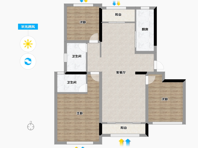 山东省-青岛市-蓝城玉蘭公馆-100.10-户型库-采光通风