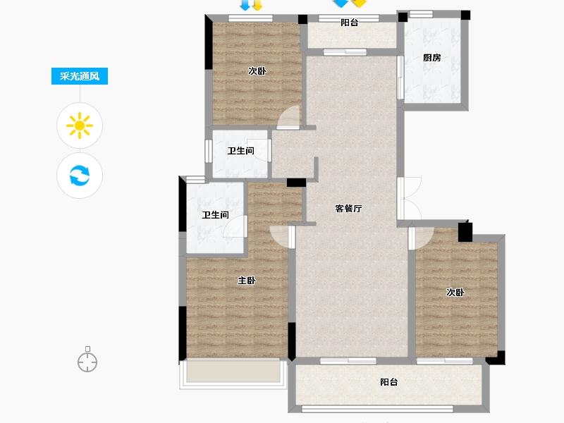 浙江省-台州市-中粮瑞府-101.60-户型库-采光通风