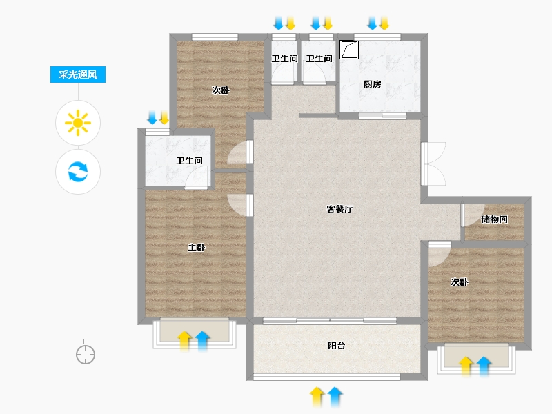 江苏省-无锡市-阳光城印月文澜-111.90-户型库-采光通风