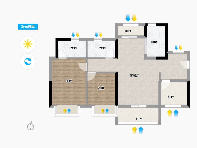 河南省-鹤壁市-融创御府-76.80-户型库-采光通风