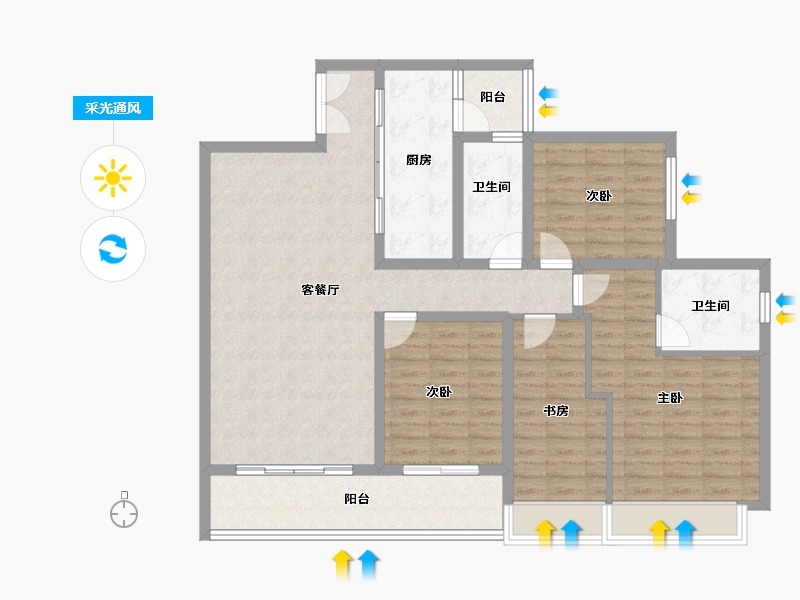 重庆-重庆市-电建洺悦府-116.36-户型库-采光通风