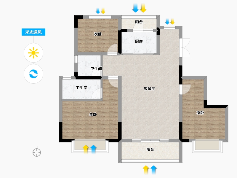 重庆-重庆市-吾悦和昱麟云-95.33-户型库-采光通风