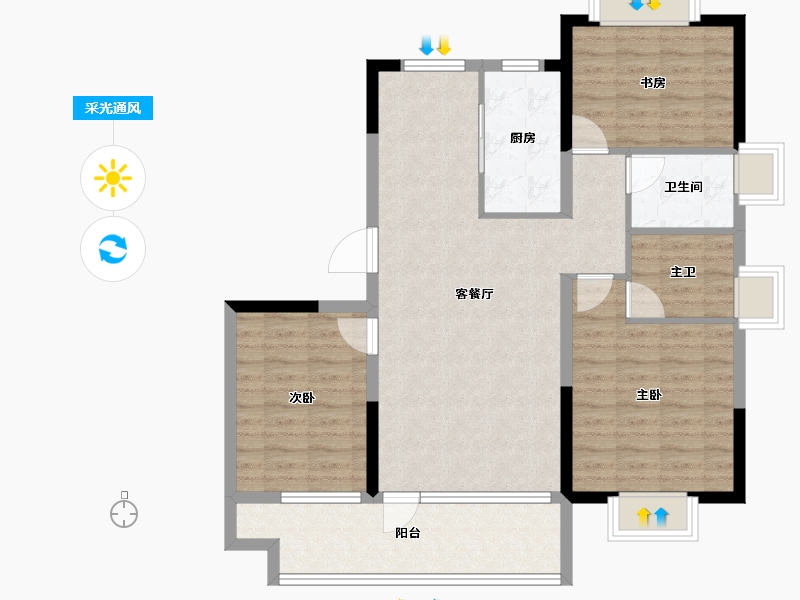 山东省-烟台市-悦岛蓝湾-92.79-户型库-采光通风