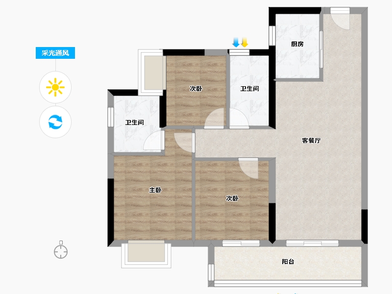 河南省-鹤壁市-融创御府-76.80-户型库-采光通风