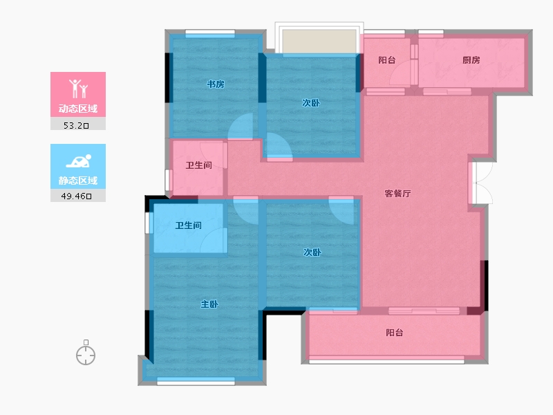 重庆-重庆市-永川新鸥鹏巴川府-91.02-户型库-动静分区