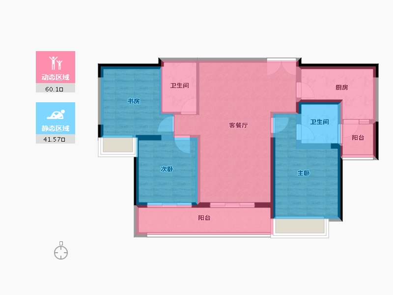 重庆-重庆市-江北嘴公园里-90.56-户型库-动静分区