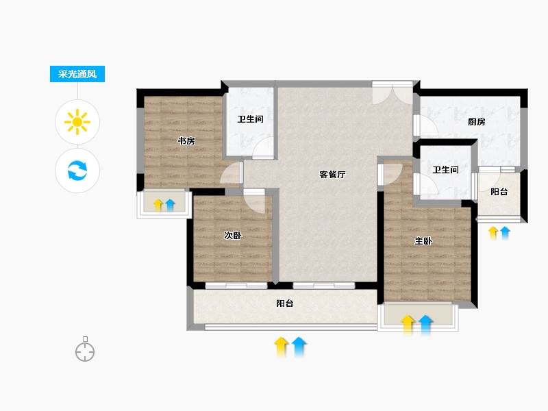 重庆-重庆市-江北嘴公园里-90.56-户型库-采光通风