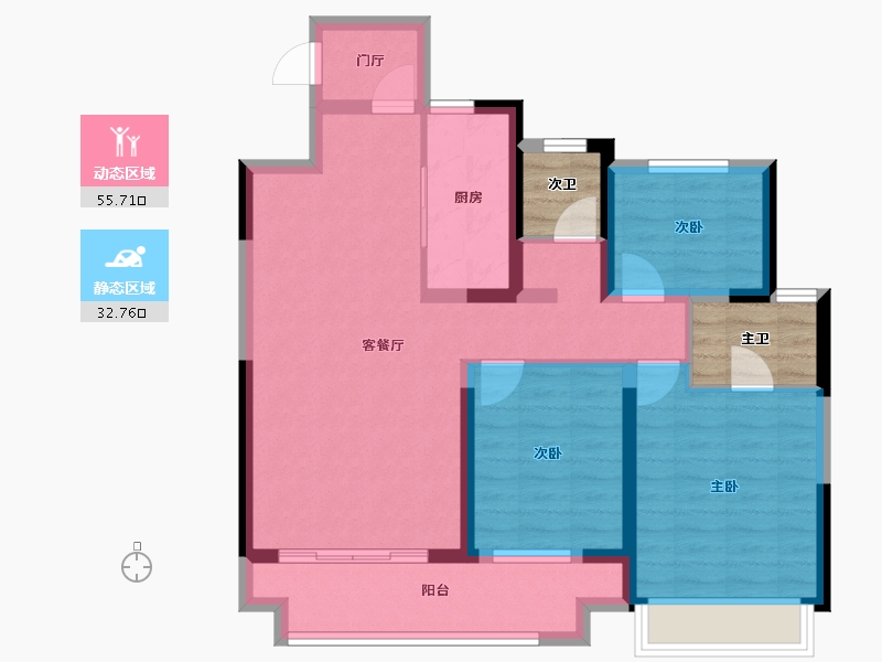 湖南省-长沙市-浏阳万达广场-84.32-户型库-动静分区