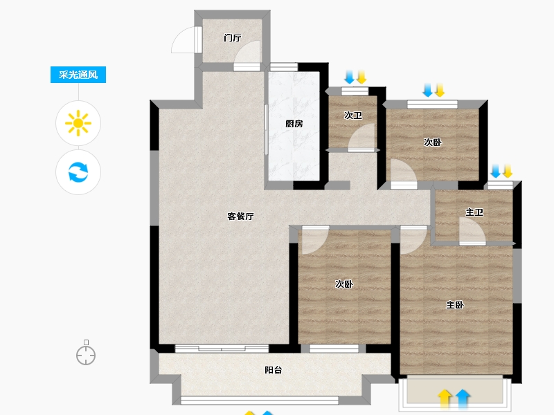 湖南省-长沙市-浏阳万达广场-84.32-户型库-采光通风