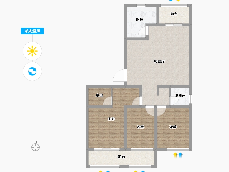 山东省-烟台市-悦岛蓝湾-90.15-户型库-采光通风