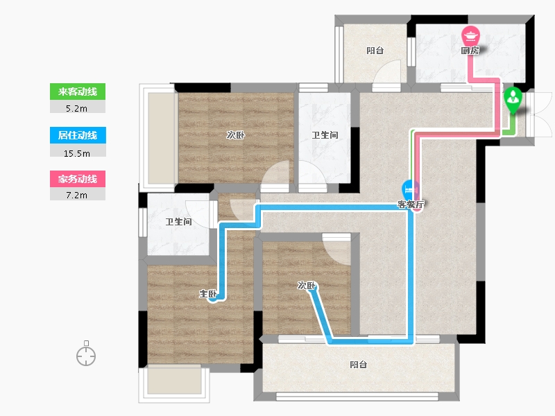 重庆-重庆市-渝开发格莱美城-76.35-户型库-动静线