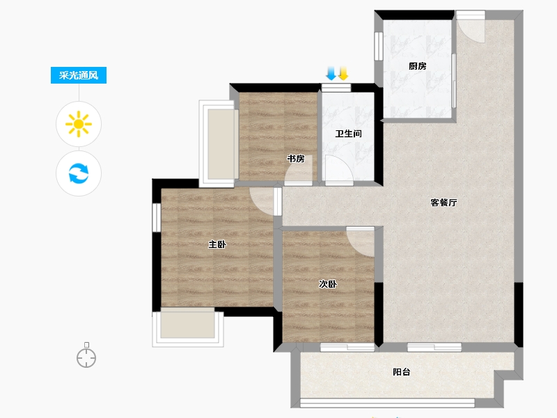 河南省-鹤壁市-融创御府-69.61-户型库-采光通风