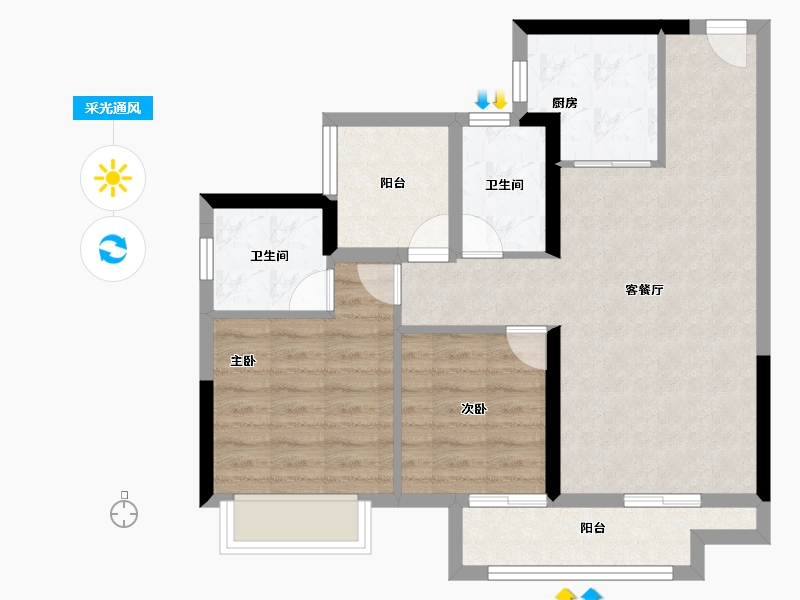 河南省-鹤壁市-融创御府-69.60-户型库-采光通风