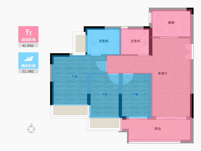 重庆-重庆市-翰粼天辰-66.47-户型库-动静分区