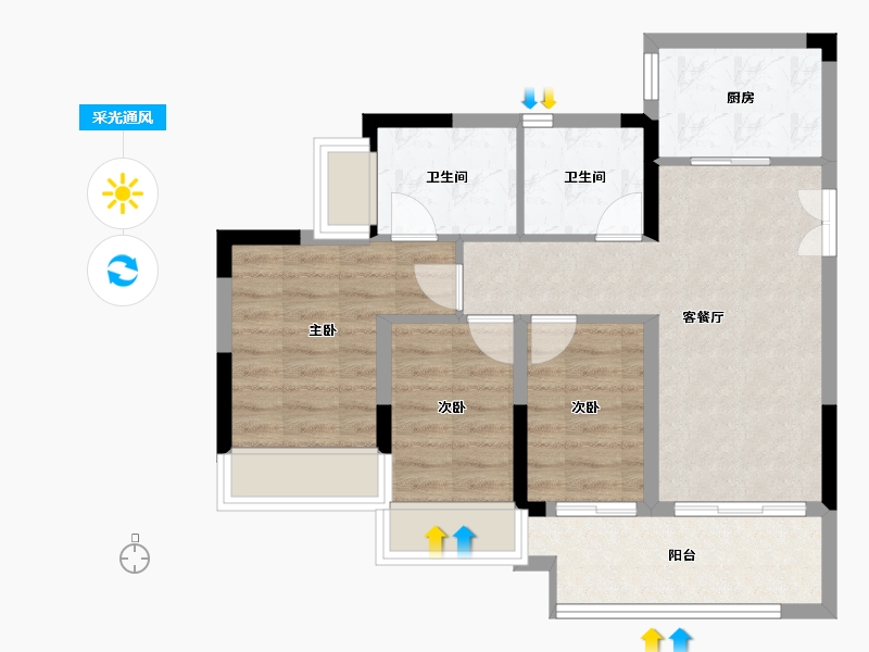 重庆-重庆市-翰粼天辰-66.47-户型库-采光通风