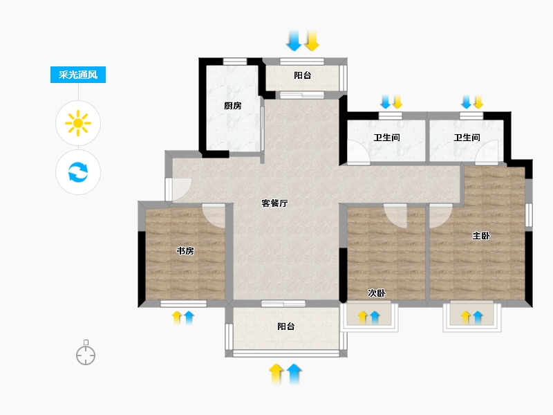 河南省-鹤壁市-融创御府-82.40-户型库-采光通风