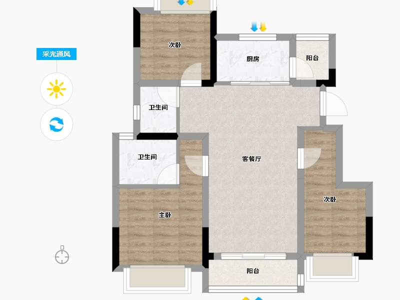 重庆-重庆市-金融街九龙金悦府-68.41-户型库-采光通风