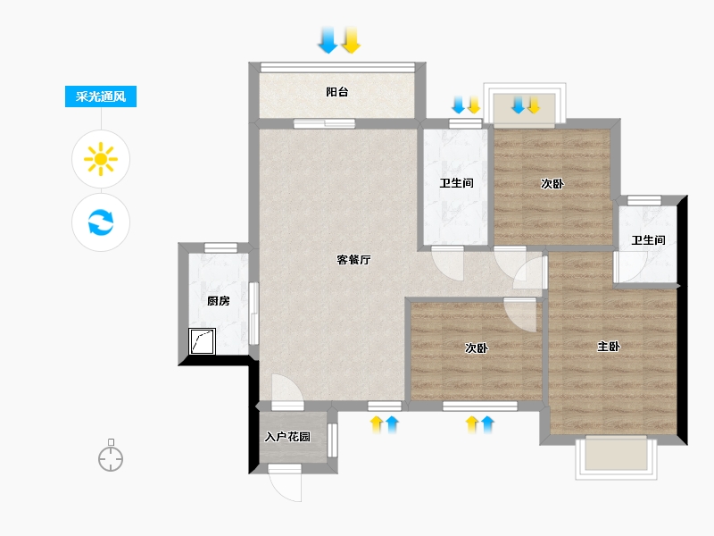 广西壮族自治区-南宁市-秋月蓝湾-80.00-户型库-采光通风