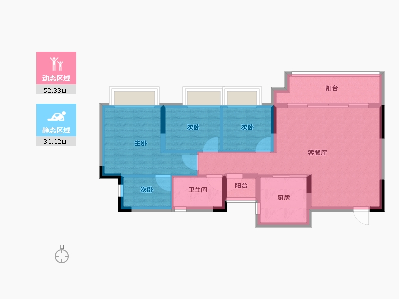 重庆-重庆市-电建清韵阶庭-74.41-户型库-动静分区