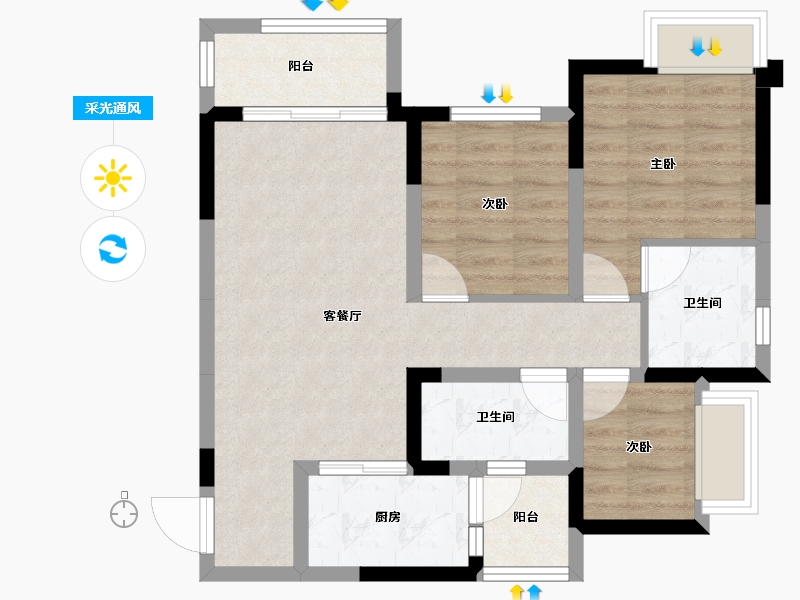 重庆-重庆市-中建滨江星城-67.00-户型库-采光通风