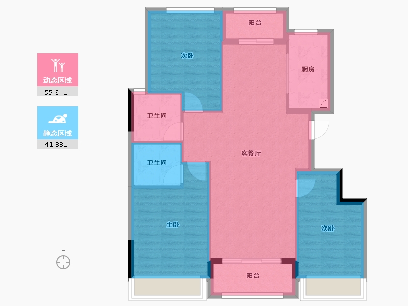 浙江省-台州市-汇成阳光珺府-88.00-户型库-动静分区