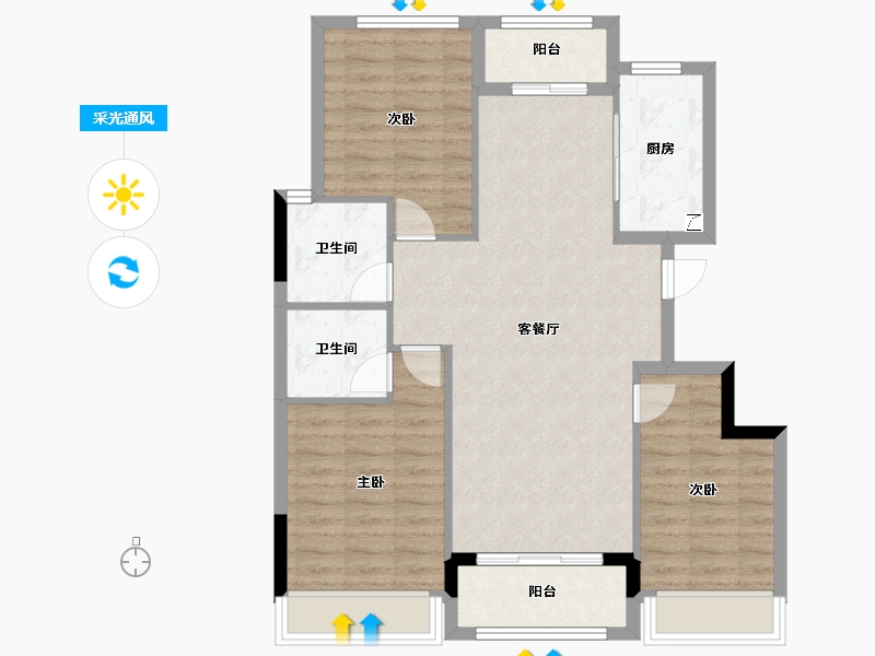 浙江省-台州市-汇成阳光珺府-88.00-户型库-采光通风