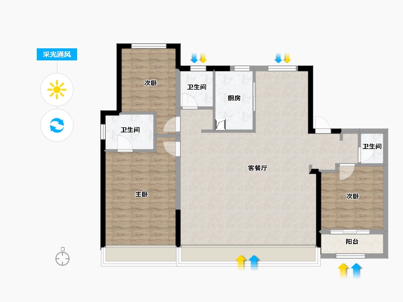 陕西省-西安市-中粮·奥体壹号-113.60-户型库-采光通风