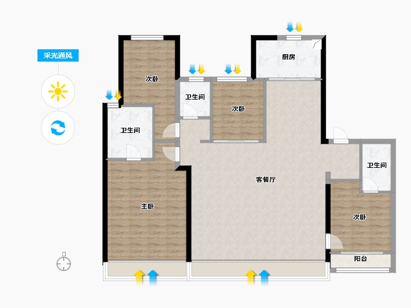 陕西省-西安市-中粮·奥体壹号-136.26-户型库-采光通风