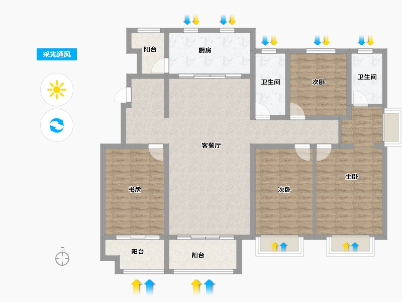 山东省-青岛市-裕东新府-134.20-户型库-采光通风