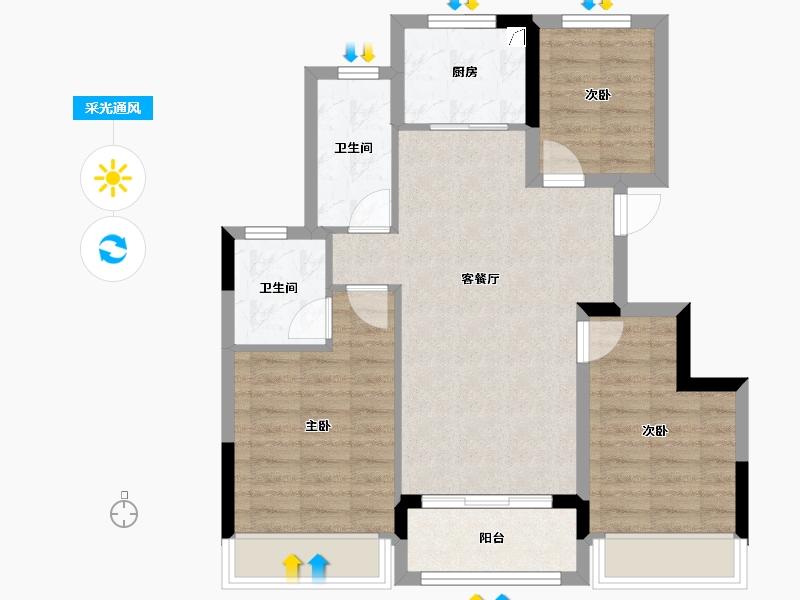 浙江省-台州市-汇成阳光珺府-71.20-户型库-采光通风