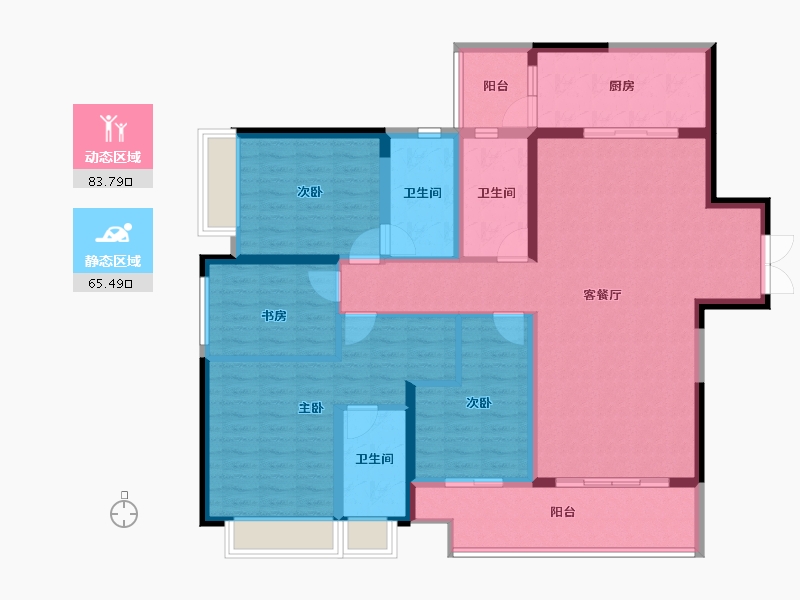 重庆-重庆市-江北嘴公园里-134.29-户型库-动静分区