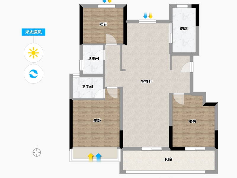 安徽省-淮北市-理想城-96.00-户型库-采光通风