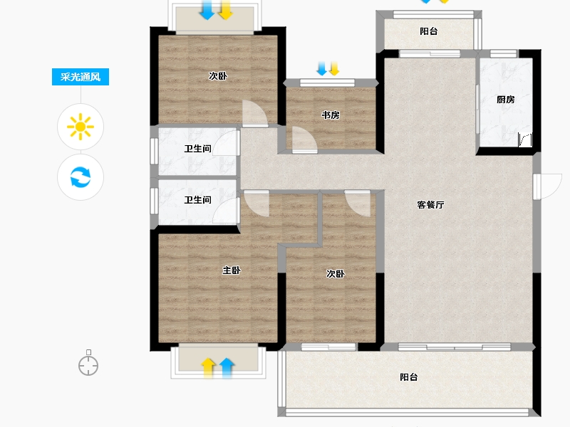 湖南省-永州市-碧桂园·新都荟-114.66-户型库-采光通风