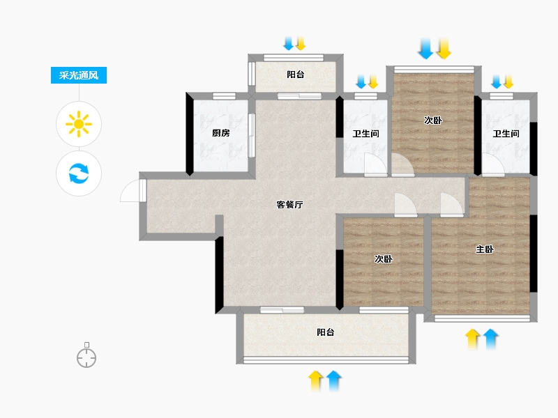 广西壮族自治区-贵港市-融创九棠府-90.00-户型库-采光通风