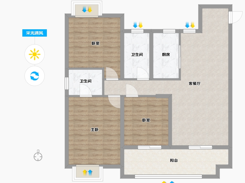 江苏省-无锡市-香槟别墅-96.00-户型库-采光通风