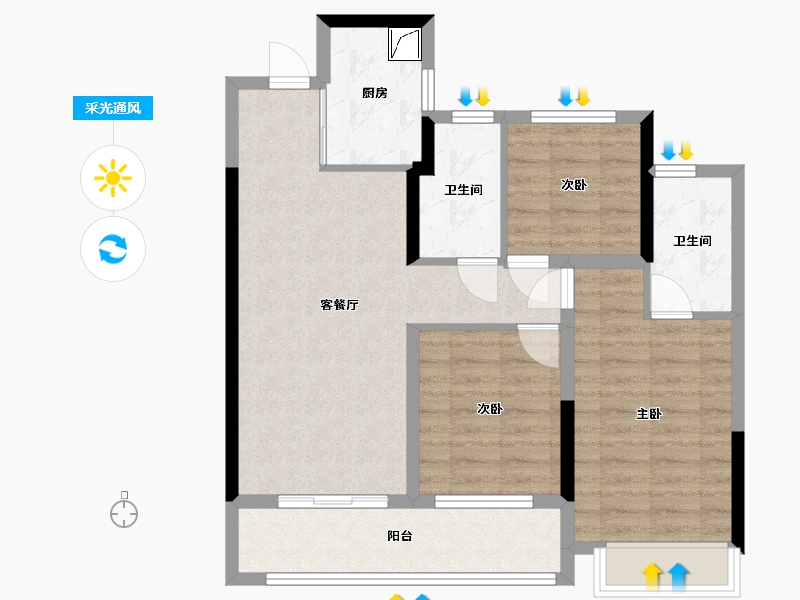 浙江省-杭州市-融创杭曜之城-83.37-户型库-采光通风